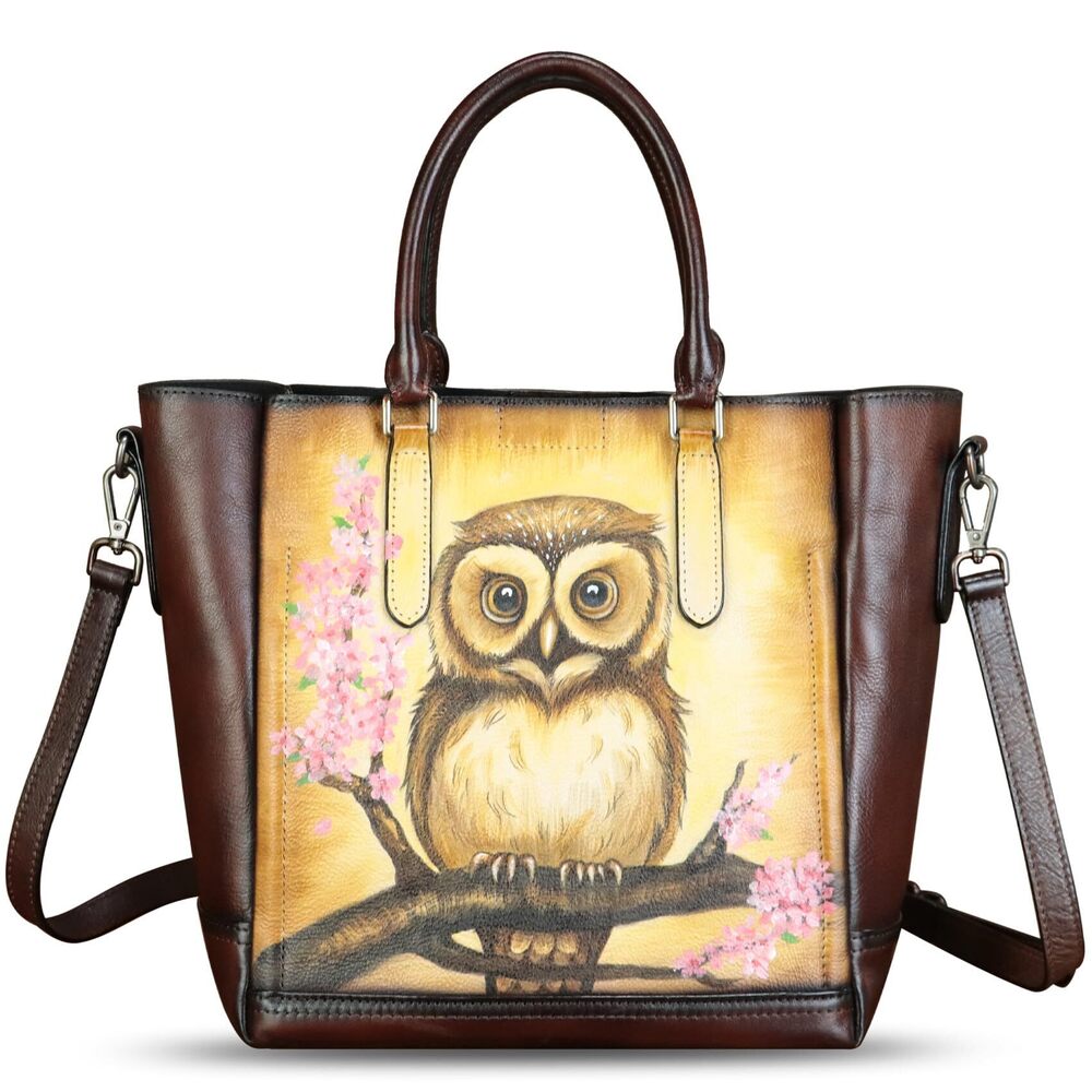 9299 Leather Handbag Hand Painted Leather Top Handle Satchel Handmade